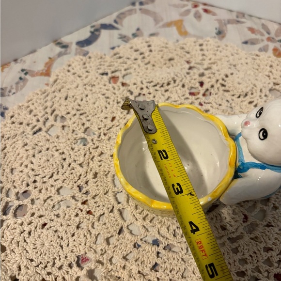 Easter Bunny with Egg Cart Candy Dish Trinket Holder from Hermitage Pottery - Picture 3 of 7